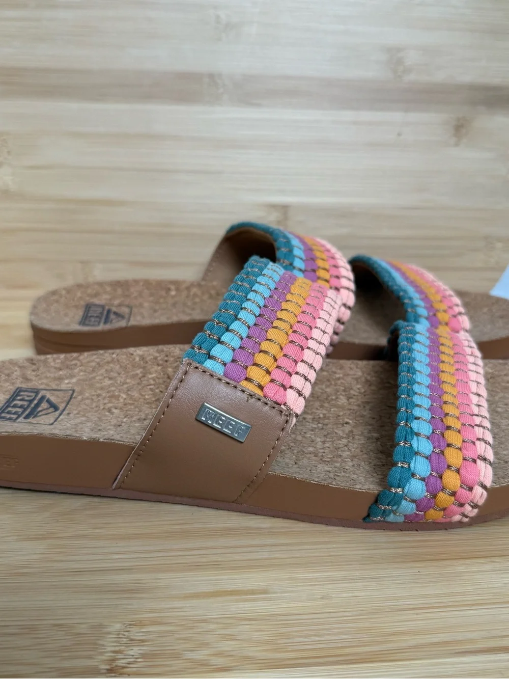 Reef Women’s Cork Slide Sandals Size 9 Colorful Woven Double Strap Comfort - Picture 6 of 9